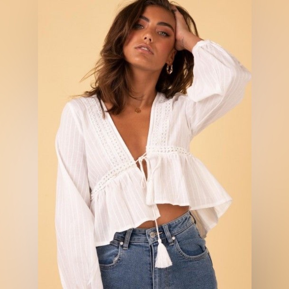 Princess Polly White Front Tie Top